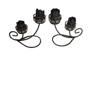 2 Piece Wrought Iron Glass Votive Candle Holders 4 Candles Step-down Table Decor